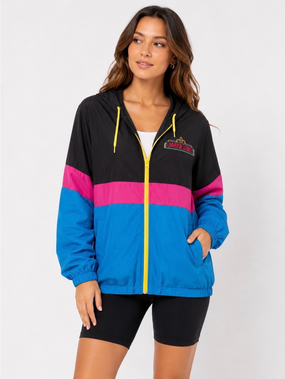 Universal Studios Retro Colorblock Windbreaker Jacket Women M Hooded